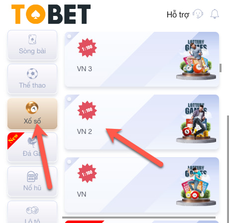 Giao diện chơi lô đề Tobet88